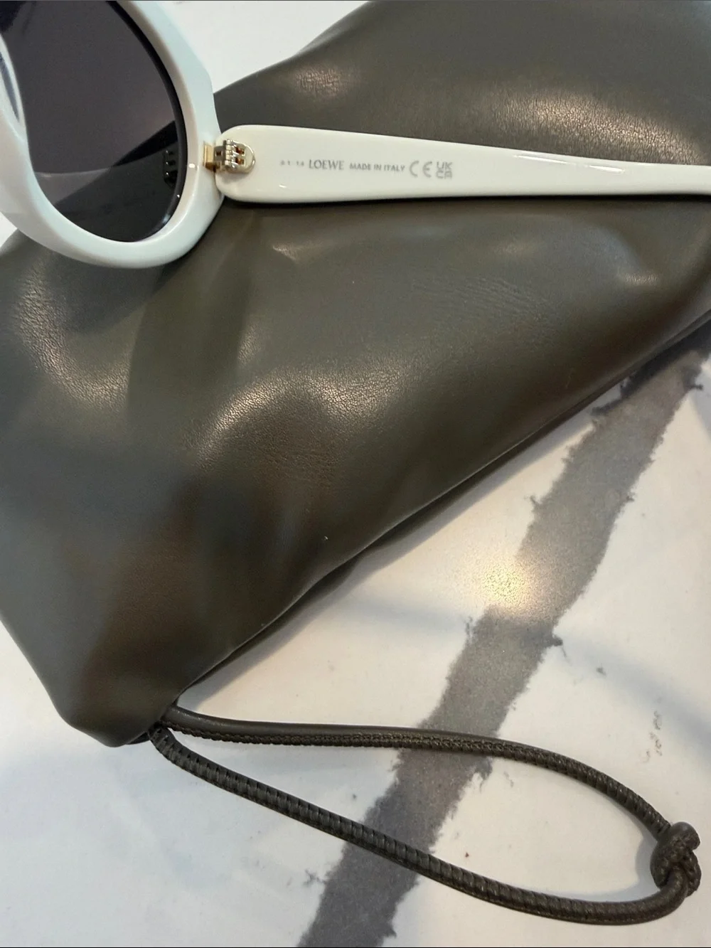 Loewe White Oval Sunglasses with Black Lenses